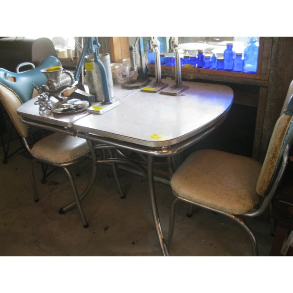 1950s CHROME DINETTE TABLE & CHAIRS - CHAIRS NEED RECOVERING
