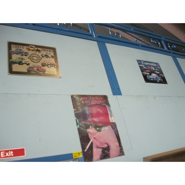 SIGNS ON WALL - CORVETTE, CHEVY TRUCKS, DON'T SCREW IT UP, ETC.