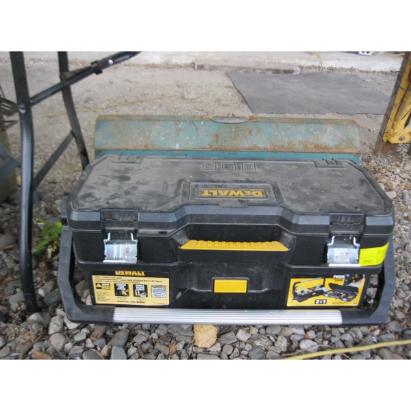 BLACK DEWALT TOOLBOX W/ASST. CONTENTS