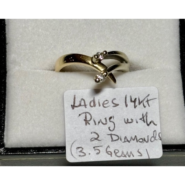 LADIES 14KT RING W/2 DIAMONDS - 3.5G - SZ 7