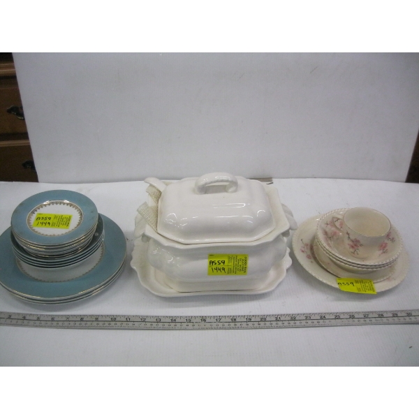 ASST. ENGLISH CHINA DISH SET, SERVING DISH W/PLATE, ETC.