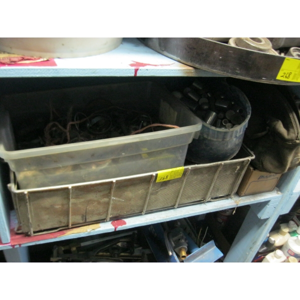 2 SHELVES OF MISC. NUTS, BOLTS, READY ROD, ETC.