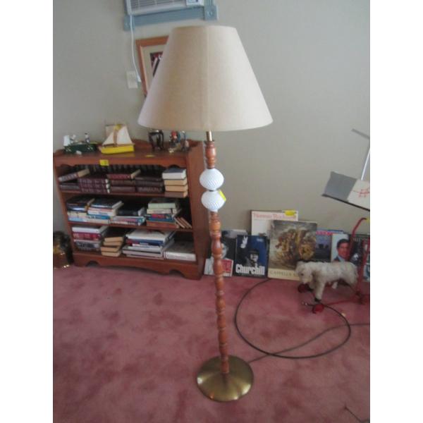 MILK GLASS & WOOD FLOOR LAMP