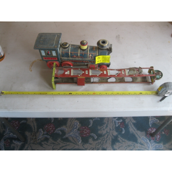 TIN TRAIN ENGINE & FIRE HOUSE METAL TOWER