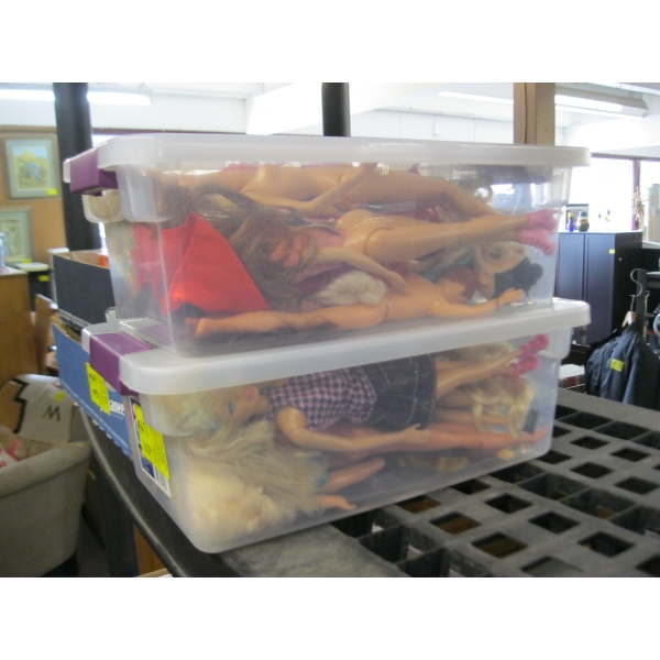2 CONTAINERS OF BARBIES