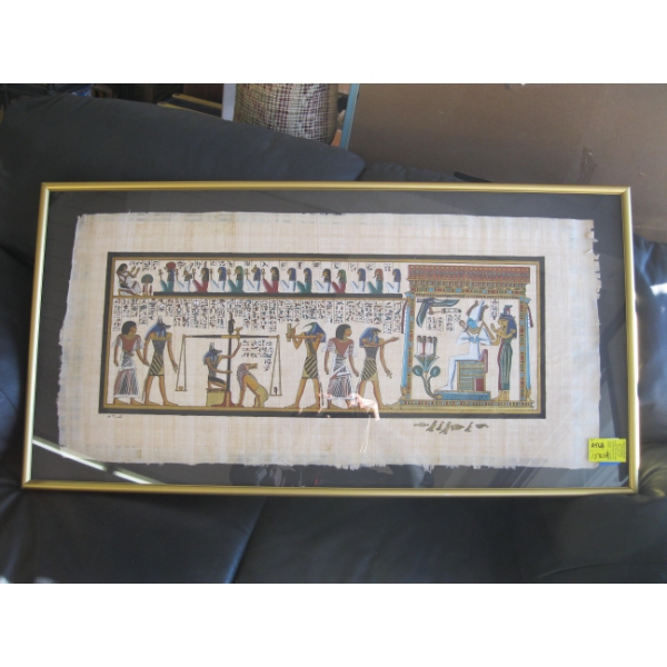 FRAMED EGYPTIAN PRINT ON PAPYRUS PAPER
