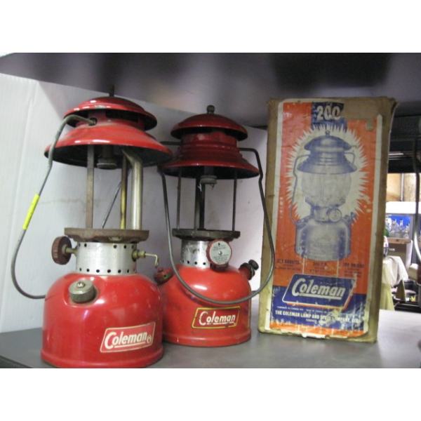 2 RED COLEMAN LANTERNS W/BOX - MODELS 200 & 200A