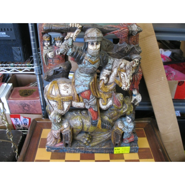 HEAVILY CARVED HORSE & RIDER FIGURINE