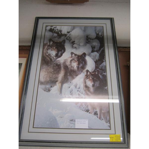 FRAMED PRINT OF WOLVES BY CARL VENDORS