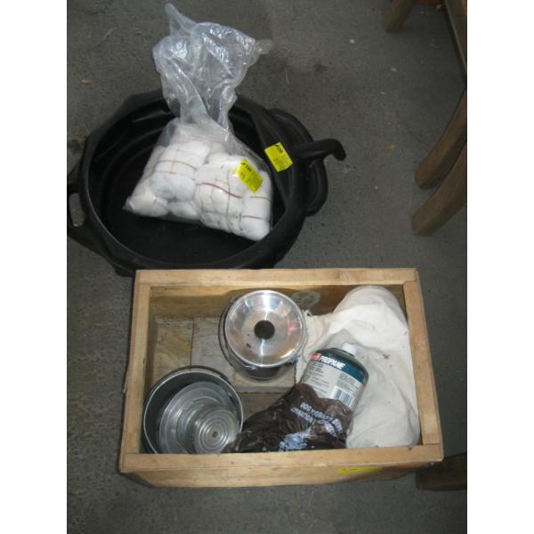 MISC. OIL DRAIN PAN, CAMPING ITEMS, ETC.