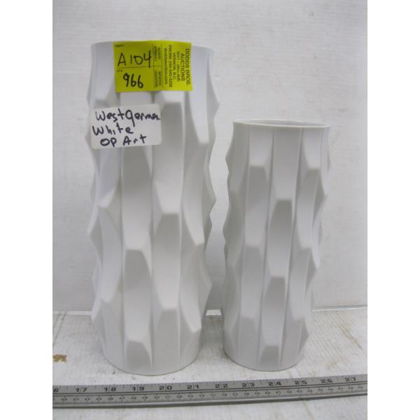 2 WHITE WEST GERMAN OP ART MCM PORCELAIN VASES
