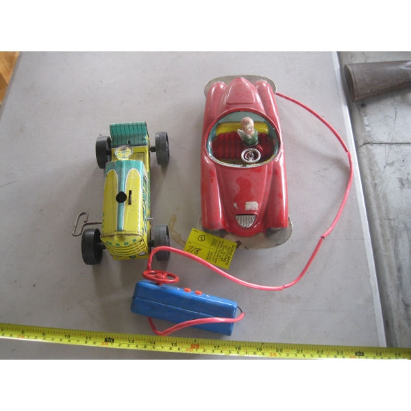 MARKS WIND UP TRACTOR & A VINTAGE REMOTE CONTROL TIN CAR