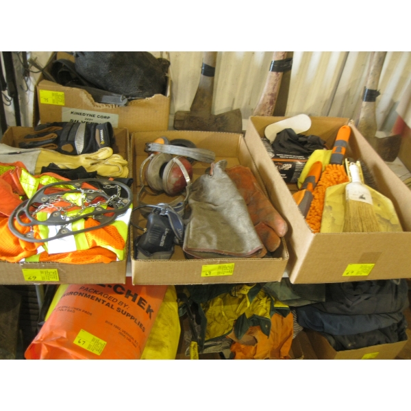 3 BOXES OF MISC. - WELDING GLOVES, EAR PROTECTION, VESTS, ETC.