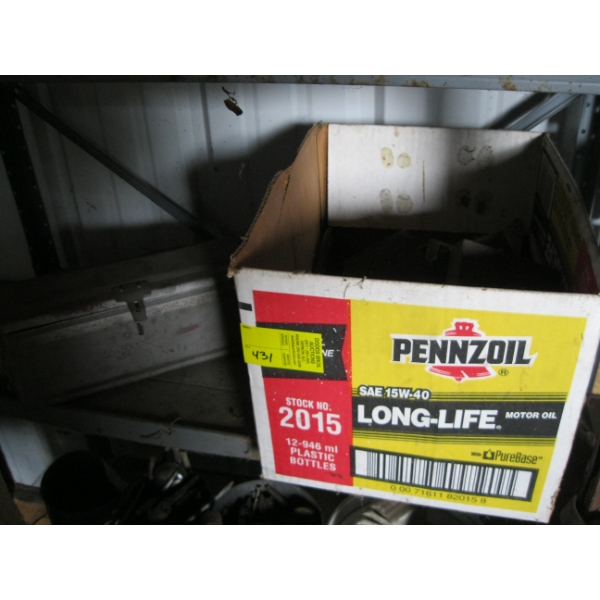 ASST. SANDPAPER & METAL STORAGE BOX & MISC. NUTS, BOLTS, ETC.
