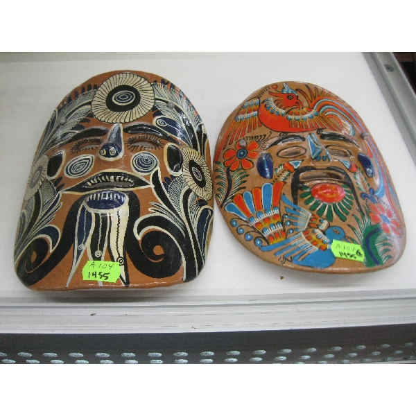 2 LG. MEXICAN PAINTED CERAMIC MASKS