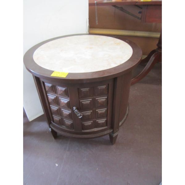 ROUND MARBLE INLAID END TABLE