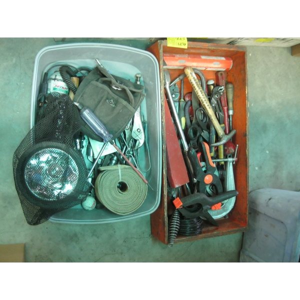 2 BOXES OF MISC. VISE GRIPS, HAMMERS, CLAMPS, ETC.