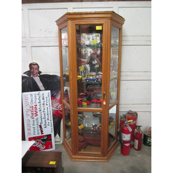 GLASS & OAK FRAMED DISPLAY CABINET