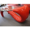 Image 9 : RED & BLACK VINTAGE LOOK W/CHROME LEGS COUCH, 2 CHAIRS & COFFEE TABLE