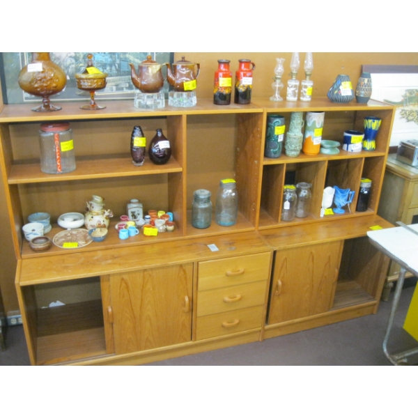 MCM 2 PIECE TEAK STORAGE CABINET W/SHELF UNIT