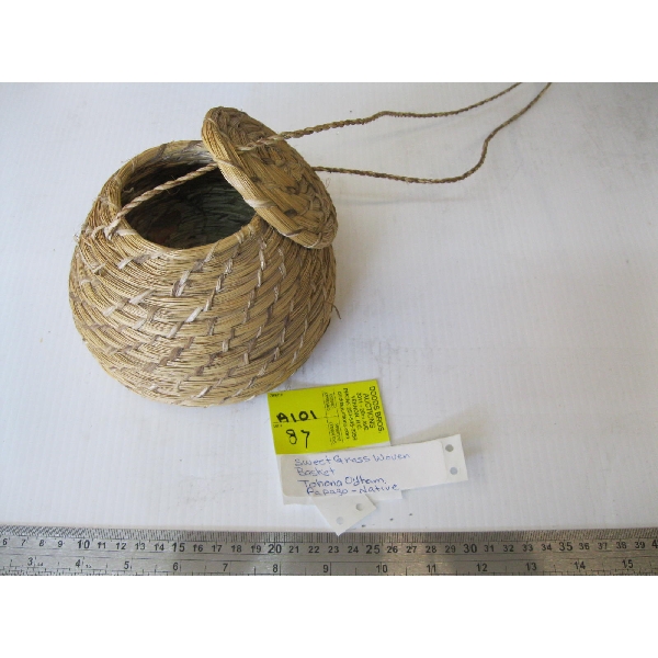 LIDDED SWEET GRASS WOVEN BASKET