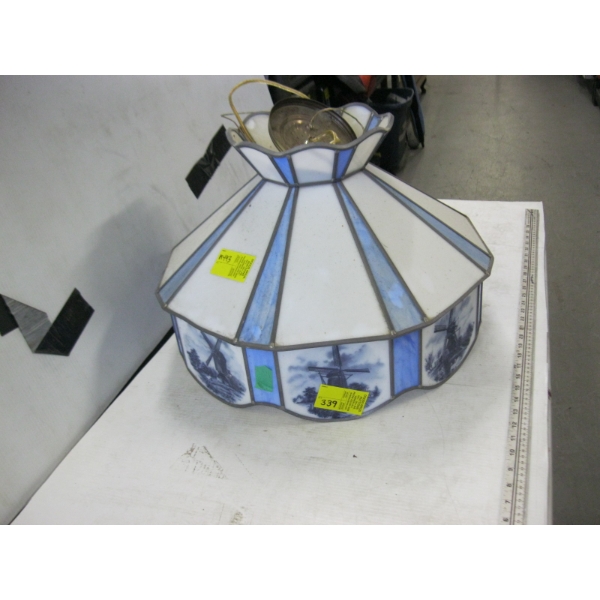 WHITE & BLUE STAINED GLASS HANGING LIGHT