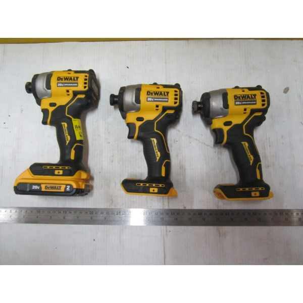 3 DEWALT CORDLESS IMPACT GUNS - 1 BATTERY