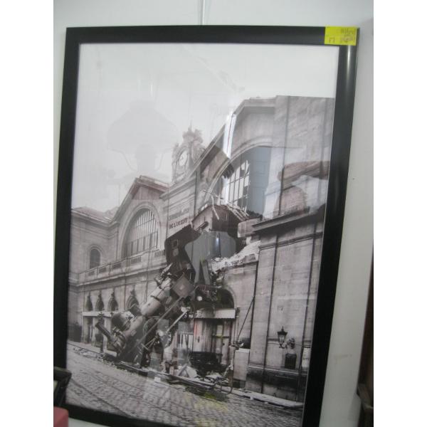 FRAMED POSTER OF TRAIN STATION, SM. PIONEER LIFE BELT, FRAMED INSTRUCTIONS MANUAL