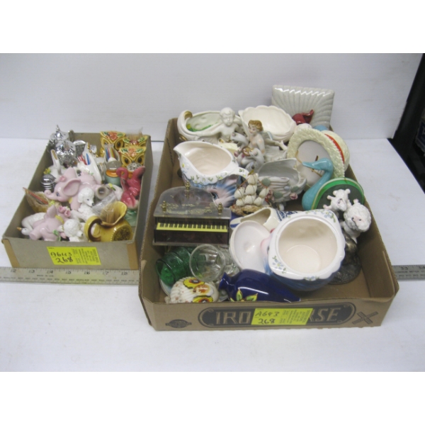 2 BOXES OF MISC. SM. COLLECTABLES, FIGURINES, S&P SHAKERS, ETC.