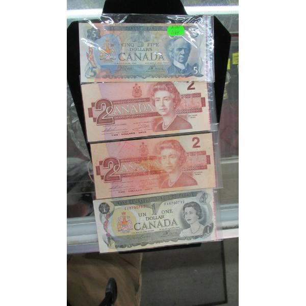 1979 $5 BILL, 2 - 1986 $2 BILLS & A 1973 $1 BILL