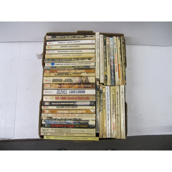BOX OF LOUIS L'AMOUR, ETC. WESTERN BOOKS