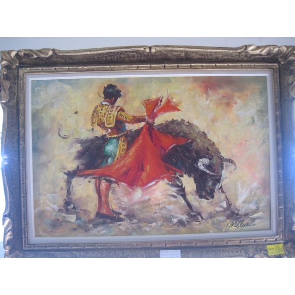 OIL ON CANVASS BULLFIGHTING SCENE BY L. WILLIAMS