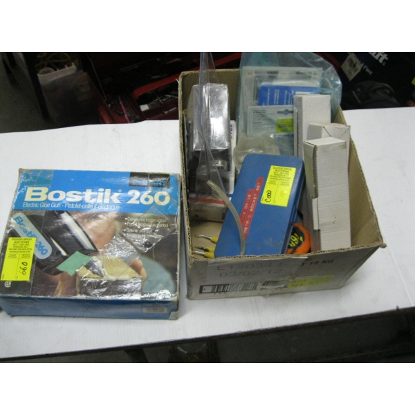 BOSTICH GLUE GUN, SOCKET SET, TAPE MEASURE, ETC.