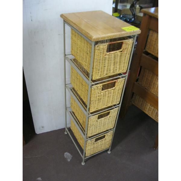 SM. 4 DRAWER WOOD & WICKER STAND