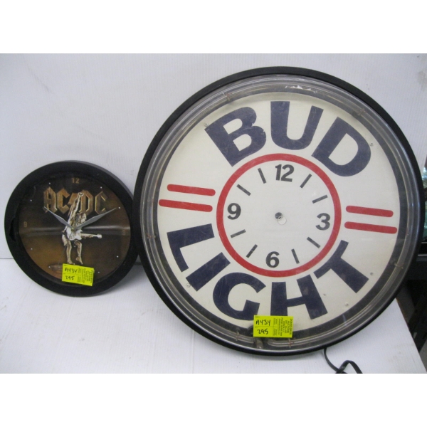ACDC CLOCK - DAMAGED & AN "AS IS"  BUD LIGHT CLOCK