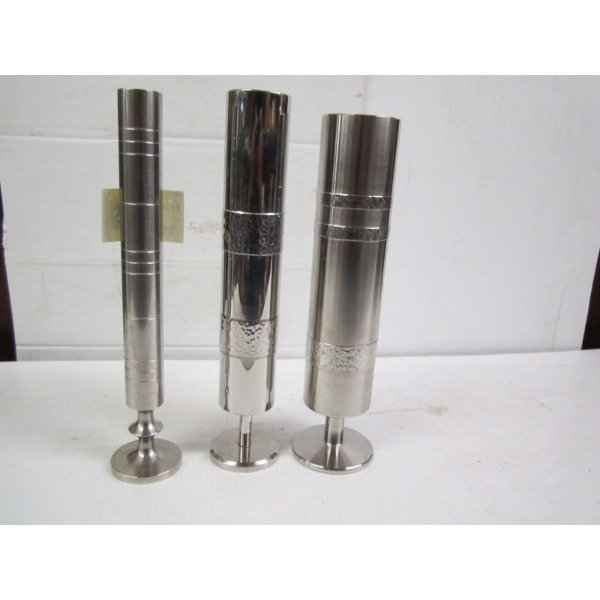 3 METAL VASES