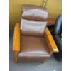 Image 4 : WOOD FRAMED LEATHER LOOK RECLINER