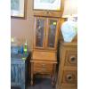 Image 2 : MAPLE SM. 2 DRAWER DROP FRONT WRITING DESK W/UPPER GLASS DOORED CABINET - MISSING SHELVES