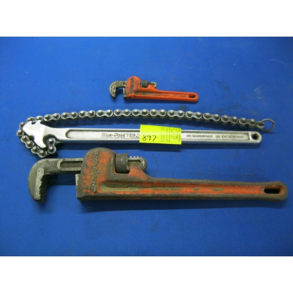 BLUEPOINT & SNAP ON PIPE WRENCHES, ETC.