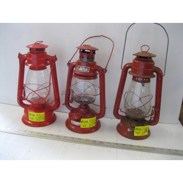 3 RED GAS LANTERNS