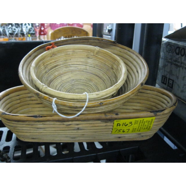3 WOVEN BASKETS - BAKER'S DOUGH PROOFING BASKETS