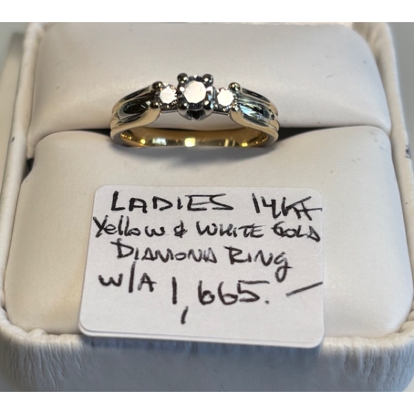 LADIES 14KT YELLOW & WHITE GOLD DIAMOND RING W/A $1,665, SZ 6 3/4