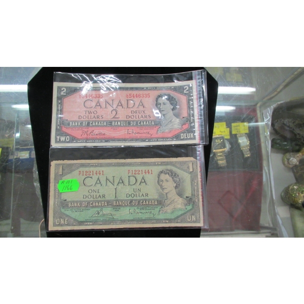 1954 $2 BILL & A 1954 $1 BILL