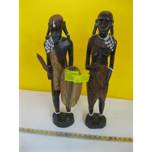 SET OF CARVED AFRICAN EBONY MASAI WARRIOR & WIFE