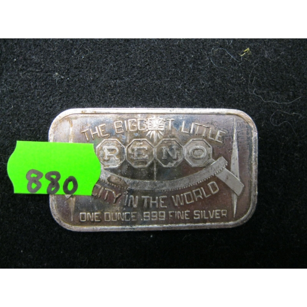 1 OZ. .999 SILVER RENO SILVER BAR (TAX EXEMPT)