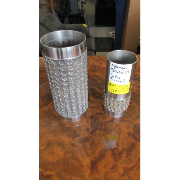 2 GERMAN LATHE TURNED BRUTALIST VASES