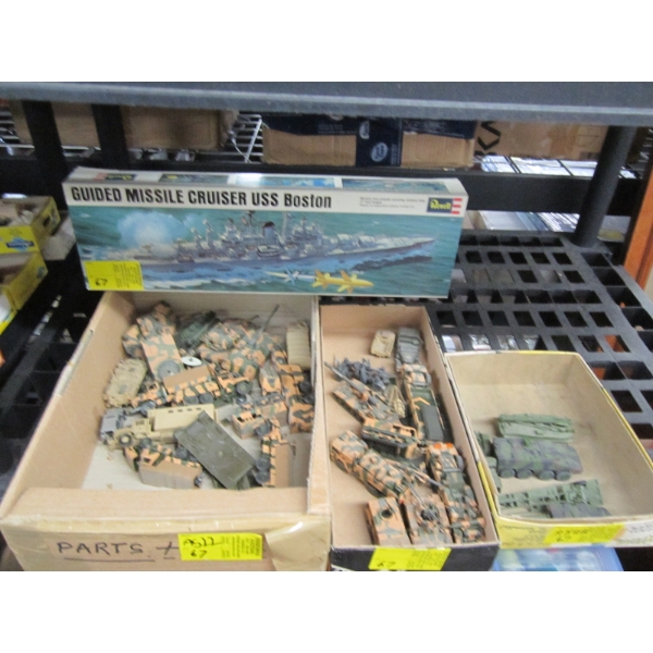 ARMY TRUCKS, CARS & A MODEL SHIP
