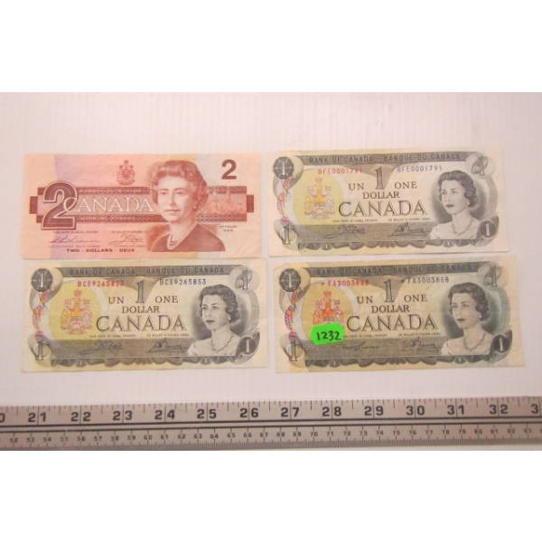 3 1973 $1 BILLS & A 1986 $2 BILL