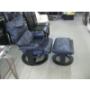 Image 2 : BLUE LEATHER SWIVEL CHAIR & FOOTSTOOL