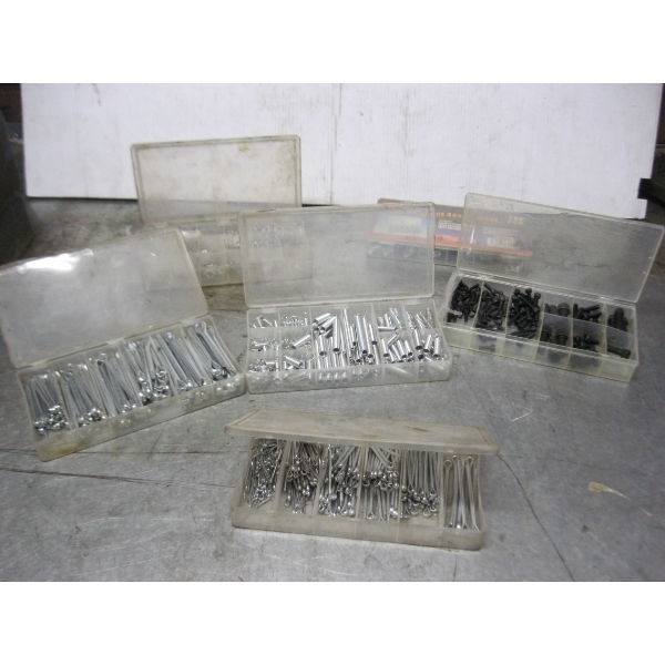 6 CONTAINERS W/ASST'D WING NUTS, CARTER PINS, SPRINGS, ETC.